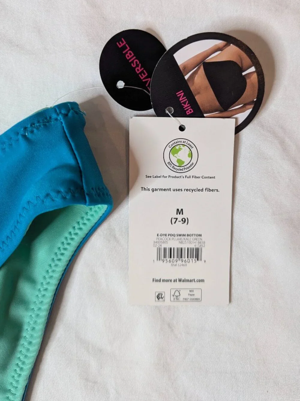 No Boundaries Blue/teal Reversible Bathingsuit Bottoms, NWT size Medium